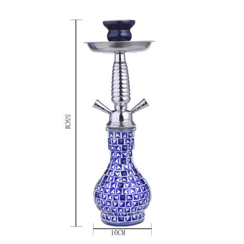 Narghilea Champ - AL Malik Khouribga Broken Glass BLUE (38 cm, doua furtunuri)