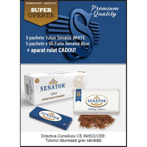 Oferta - tutun rulat Senator WHITE + aparat rulat CADOU