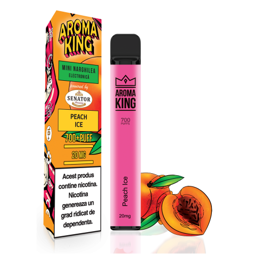 Mini narghilea electronica de unica folosinta Aroma KING - Peach Ice (700 pufuri) 20 mg