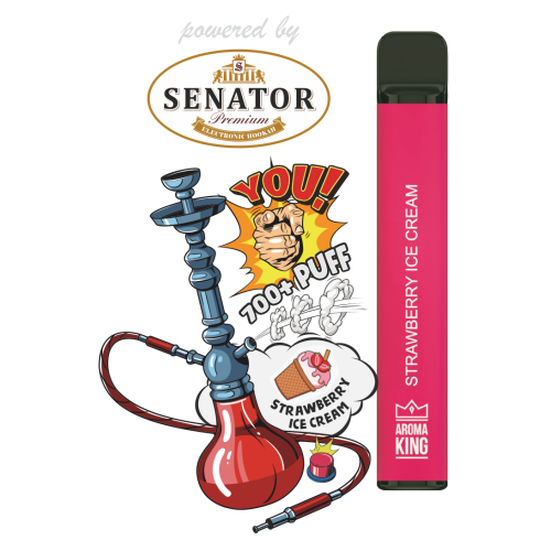 Mini narghilea electronica de unica folosinta AK by Senator - Strawberry Ice Cream (700 pufuri) 0 mg
